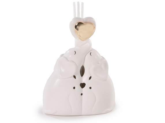 Coppia elefanti porcellana con cuore oro stick per profumare