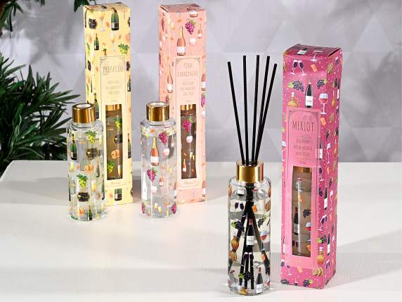 Profumatore ambiente da 150 ml con stick stampa vino