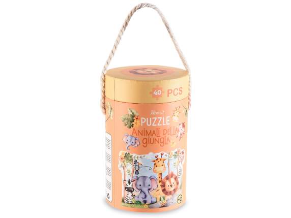 Puzzle 40 tessere cartoncino in scatola cilindro con manico