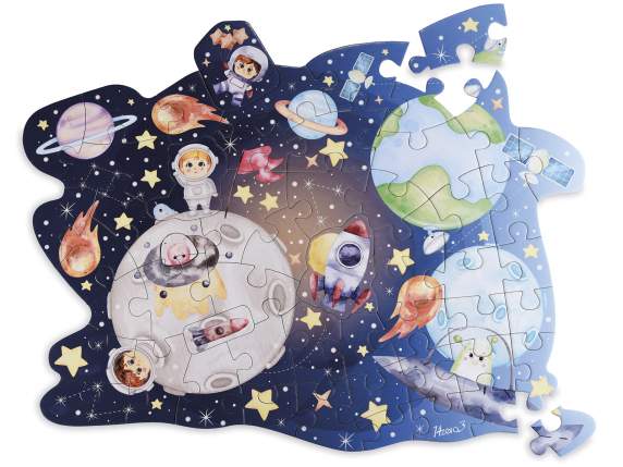 Puzzle 53 tessere in cartoncino, scatola valigetta e manico