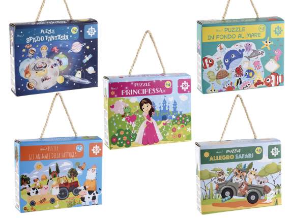 Puzzle 53 tessere in cartoncino, scatola valigetta e manico
