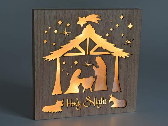 Quadretto in legno Presepe Nativity c-luce LED