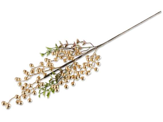 Ramo di bacche artificiali dorate con foglioline verdi