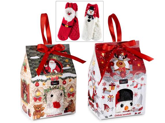 Confezione regalo paio morbide calze antiscivolo natalizie