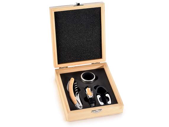 Scatola legno c-4 accessori sommelier x vino in conf.regalo