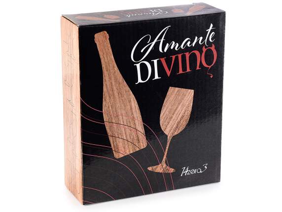 Scatola legno c-4 accessori sommelier x vino in conf.regalo