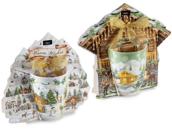 Tazza in porcellana 300 ml con decoro paesaggio innevato