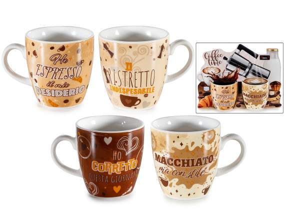 Confezione 2 tazzine in porcellana 70ml con decoro caffè