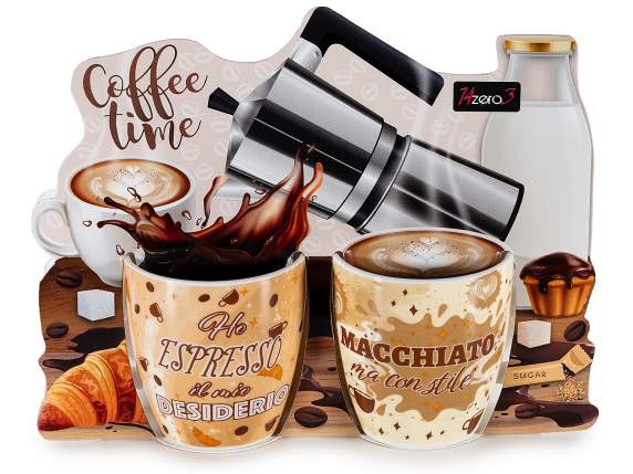 Confezione 2 tazzine in porcellana 70ml con decoro caffè