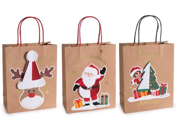 Sacchetto - busta media carta kraft con decori natalizi 3D