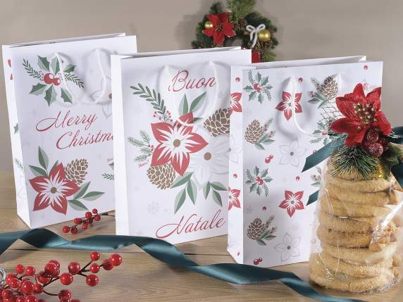 Sacchetto - busta media carta stelle di Natale con manici