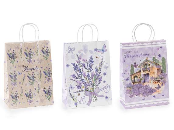 Sacchetto - busta in carta grande con decori lavanda