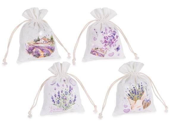 Sacchetto in cotone con tirante con stampa lucida lavanda