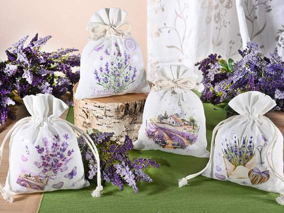 Sacchetto in cotone con tirante con stampa lucida lavanda
