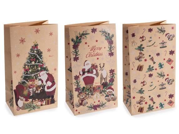 Sacchetto in carta Kraft con decori natalizi