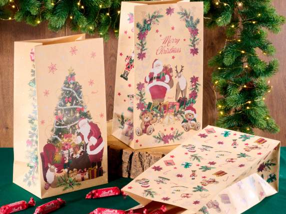 Sacchetto in carta Kraft con decori natalizi