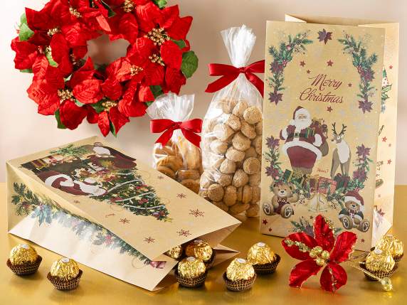 Sacchetto in carta Kraft con decori natalizi