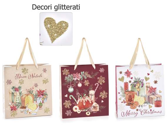 Sacchetto grande in carta Delizie Natalizie con glitter