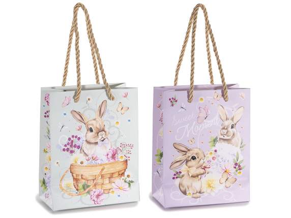 Borsa in carta coniglietti con finestra ovale e tag abbinato
