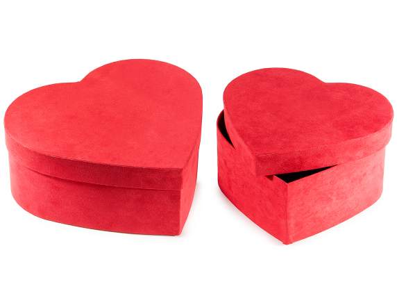 Set 2 scatole in carta a forma di cuore effetto velluto