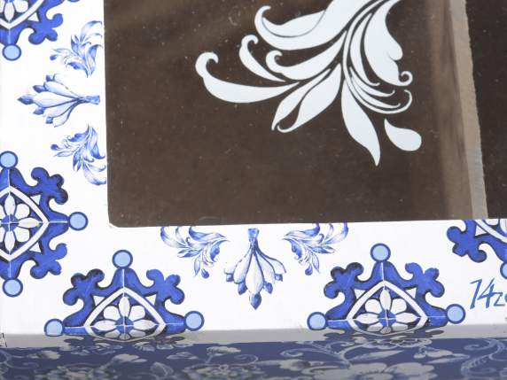 Scatola tè-spezie legno vetro c-4 scomparti Blu Porcelain