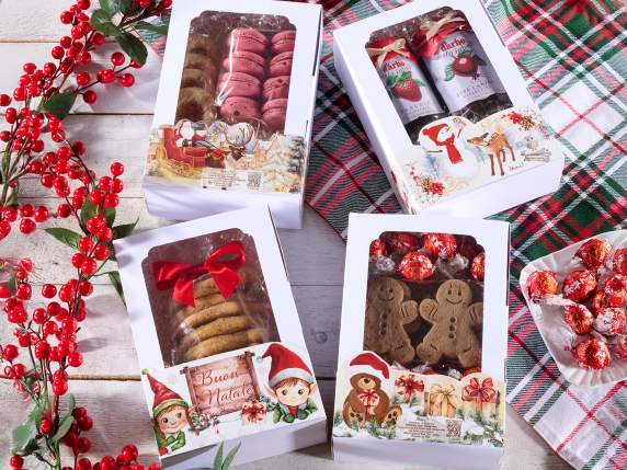 Scatola in carta bianca con finestra e card natalizia