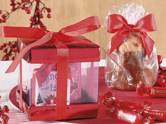 Scatola pvc con coperchio e base in carta con fiocco