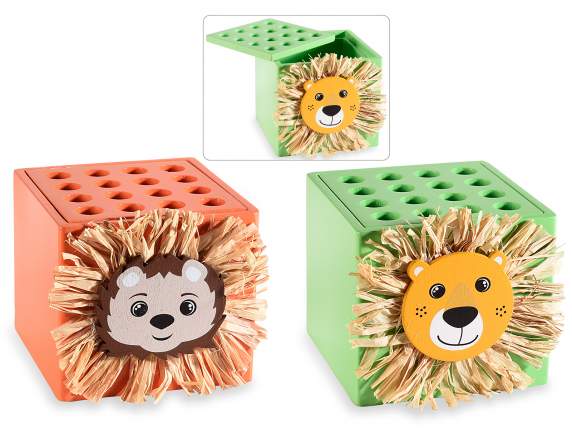 Scatola portaoggetti legno e coperchio portapenne animaletto