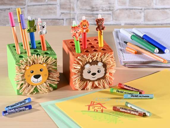 Scatola portaoggetti legno e coperchio portapenne animaletto