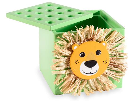 Scatola portaoggetti legno e coperchio portapenne animaletto