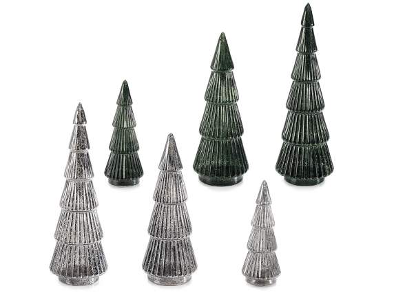 Set 3 alberi di Natale vetro lavorato colorato con luci led