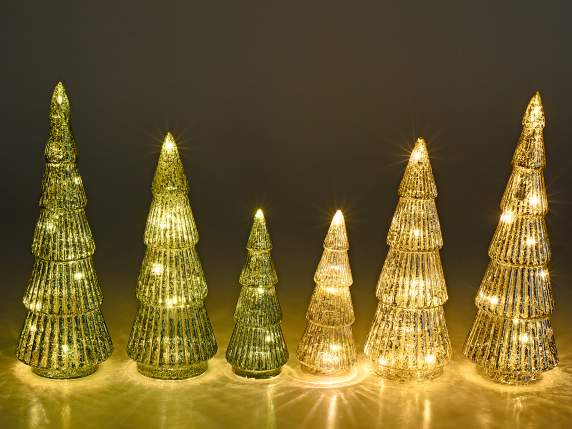 Set 3 alberi di Natale vetro lavorato colorato con luci led