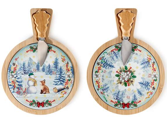 Set tagliere in legno e ceramica con coltello formaggio