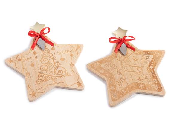 Set tagliere in legno natalizio e coltello formaggio acciaio