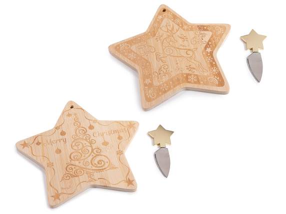 Set tagliere in legno natalizio e coltello formaggio acciaio