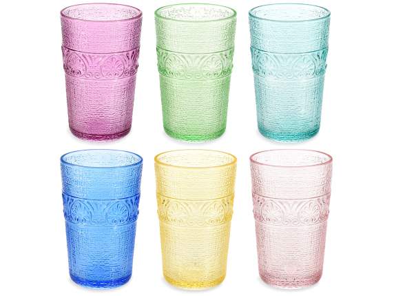 Bicchiere in vetro lavorato e colorato 350 ml