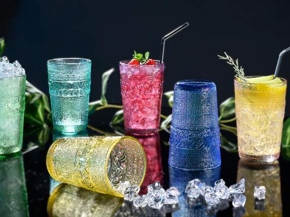 Bicchiere in vetro lavorato e colorato 350 ml