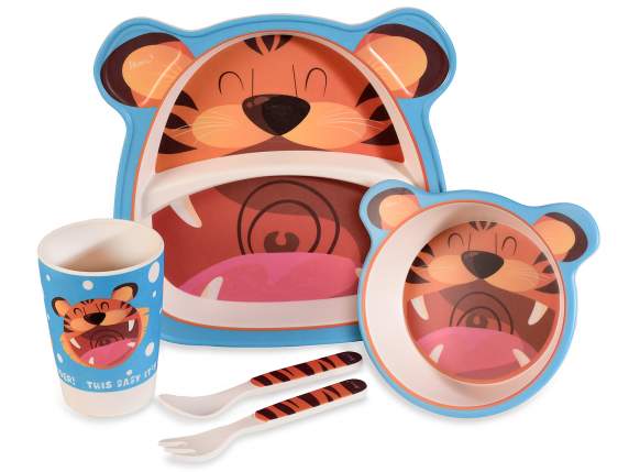 Set pappa in melamina 5pz ,piatto,bicchiere, fondo, 2 posate