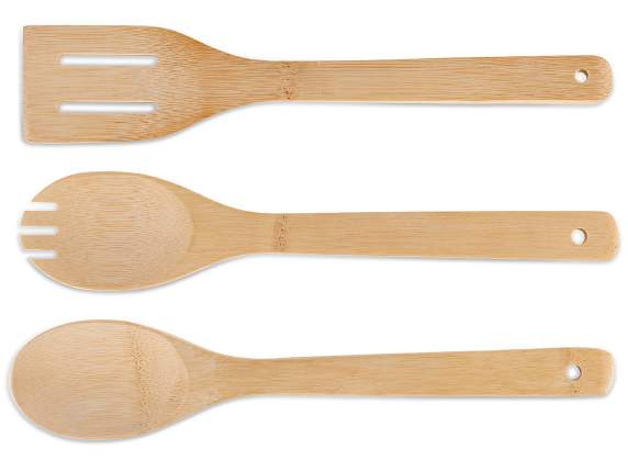 Set 3 posate da cucina in portautensili in legno
