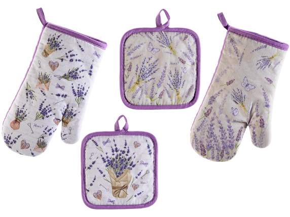 Set guanto e presina cucina stampato Lavanda