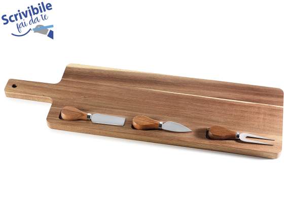 Set tagliere in legno di acacia con 3 posate