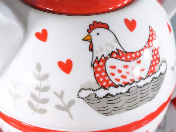 Set tazza,teiera,piattino porcellana Gallina c-scat. regalo