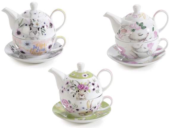 Set tazza, teiera e piattino in porcellana decorata Bunny