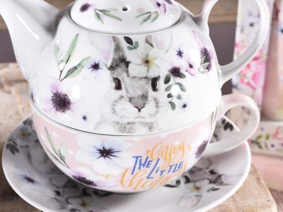 Set tazza, teiera e piattino in porcellana decorata Bunny