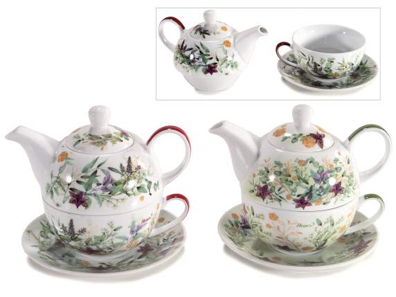 Set tazza e teiera decorate in porcellana