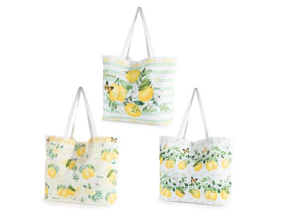 Borsa shopper in stoffa con decori limoni