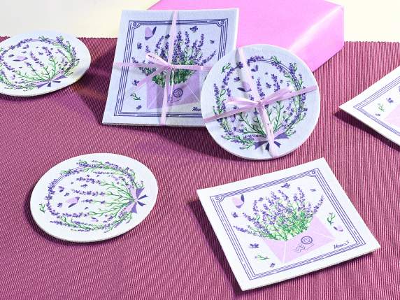 Conf. 4 sottobicchieri in panno con stampa colorata lavanda