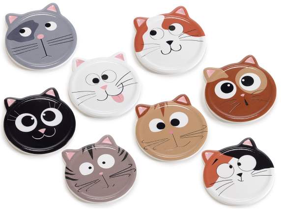Conf. 4 sottobicchieri in ceramica lucida  Funny Cats