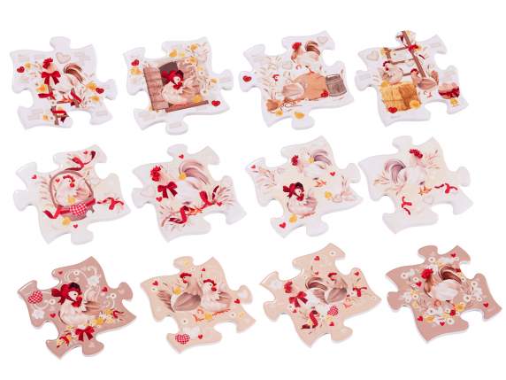 Sottobicchieri ceramica galline a puzzle con base sughero