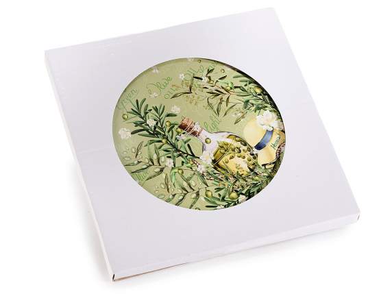 Sottopentola in ceramica lucida e base in sughero con olive